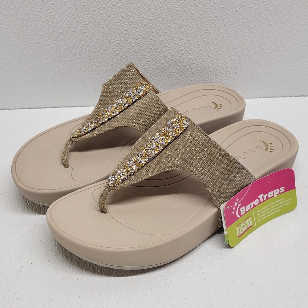 Bare Traps Garnett Gold Thong Wedge Sandals Womens Size 10 Glitter NEW!